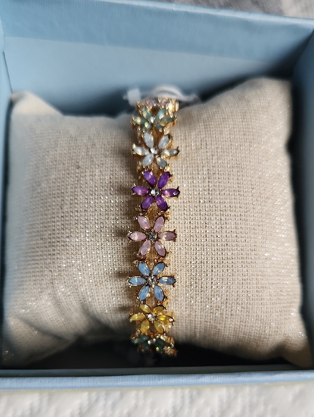 Gold-Tone Multicolor Floral Bracelet - Women's Jewelry Stretch Bracelet